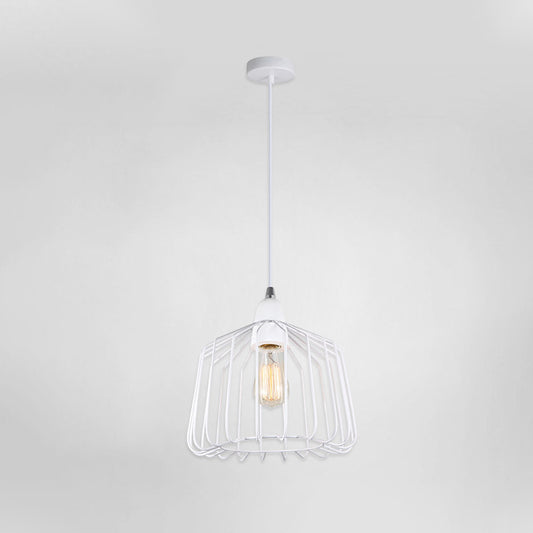 Minimalist Cage Shade Metallic Pendulum Light 1 Light Hanging Lamp Kit in White for Bedroom White Clearhalo 'Ceiling Lights' 'Modern Pendants' 'Modern' 'Pendant Lights' 'Pendants' Lighting' 313331