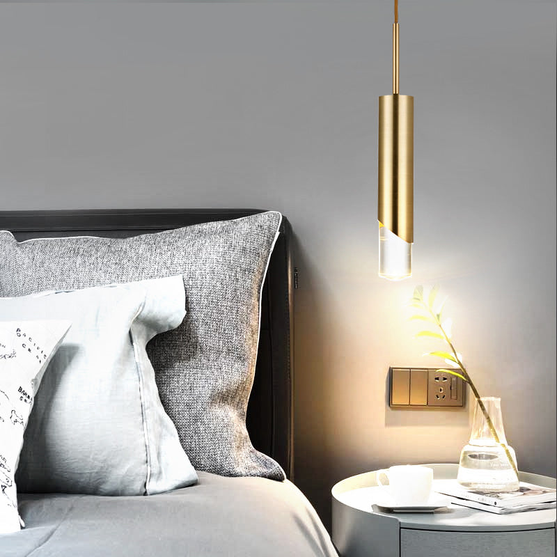 Metal Cylinder Pendant Light Fixture Minimalist 1 Light Gold Hanging Lamp Kit for Kitchen Gold Clearhalo 'Ceiling Lights' 'Modern Pendants' 'Modern' 'Pendant Lights' 'Pendants' Lighting' 313342