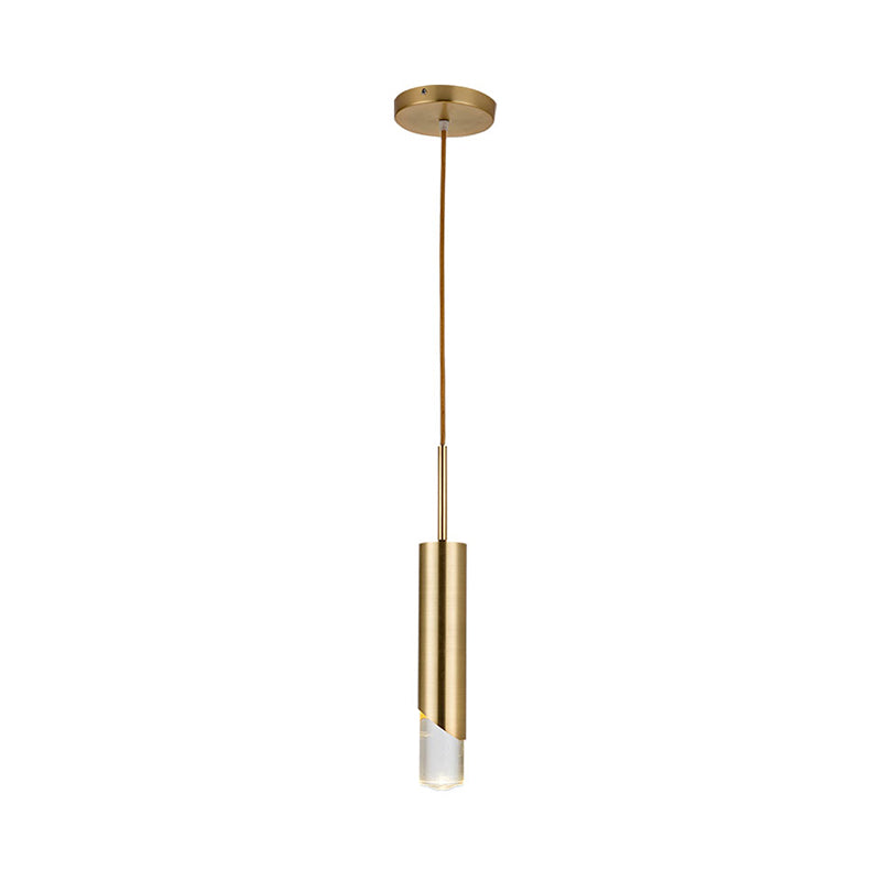 Metal Cylinder Pendant Light Fixture Minimalist 1 Light Gold Hanging Lamp Kit for Kitchen Clearhalo 'Ceiling Lights' 'Modern Pendants' 'Modern' 'Pendant Lights' 'Pendants' Lighting' 313343