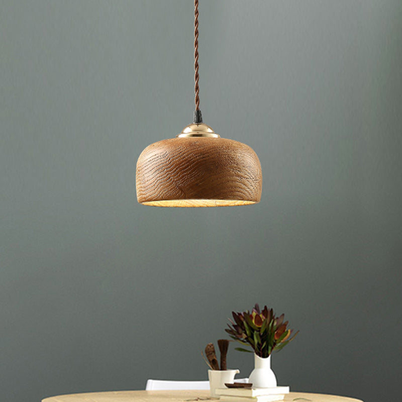 Brown Drum Ceiling Lighting Modernist 1 Bulb Wood Hanging Light Fixture for Dining Room Wood Clearhalo 'Ceiling Lights' 'Pendant Lights' 'Pendants' Lighting' 313374_d08adaea-b717-4891-924f-e459eb883fe6