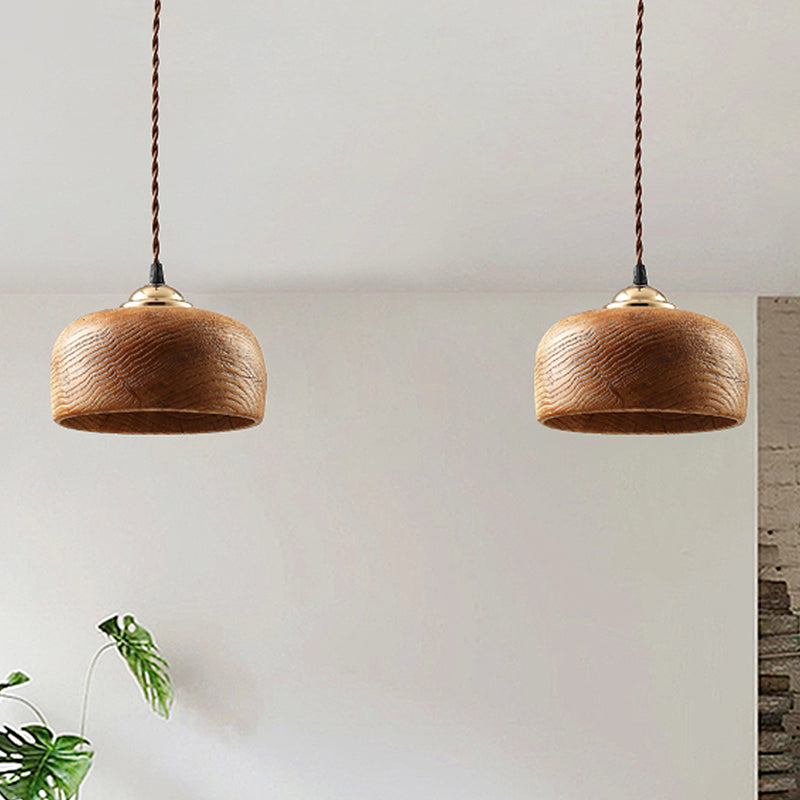 Brown Drum Ceiling Lighting Modernist 1 Bulb Wood Hanging Light Fixture for Dining Room Clearhalo 'Ceiling Lights' 'Pendant Lights' 'Pendants' Lighting' 313375