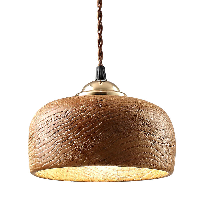 Brown Drum Ceiling Lighting Modernist 1 Bulb Wood Hanging Light Fixture for Dining Room Clearhalo 'Ceiling Lights' 'Pendant Lights' 'Pendants' Lighting' 313377