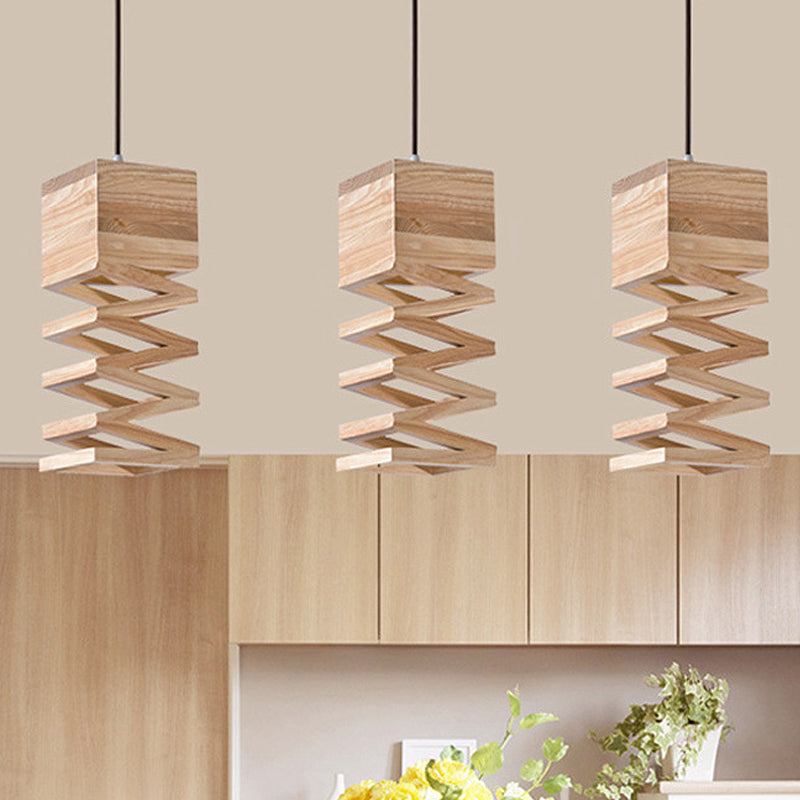 1 Head Frame Ceiling Lamp Modernism Wood Pendant Light Fixture in Beige for Living Room Clearhalo 'Ceiling Lights' 'Pendant Lights' 'Pendants' Lighting' 313379