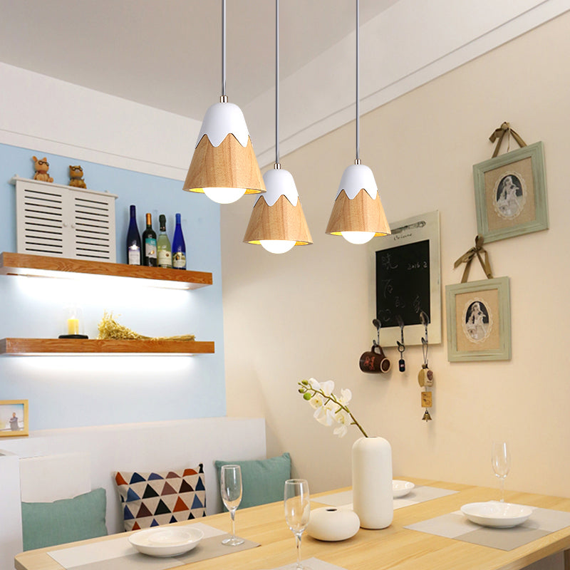 Modernist 1 Head Pendant Light White Tapered Suspended Lighting Fixture with Wood Shade Clearhalo 'Ceiling Lights' 'Pendant Lights' 'Pendants' Lighting' 313382