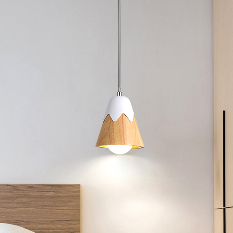 Modernist 1 Head Pendant Light White Tapered Suspended Lighting Fixture with Wood Shade Clearhalo 'Ceiling Lights' 'Pendant Lights' 'Pendants' Lighting' 313383