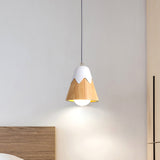 Modernist 1 Head Pendant Light White Tapered Suspended Lighting Fixture with Wood Shade Clearhalo 'Ceiling Lights' 'Pendant Lights' 'Pendants' Lighting' 313383