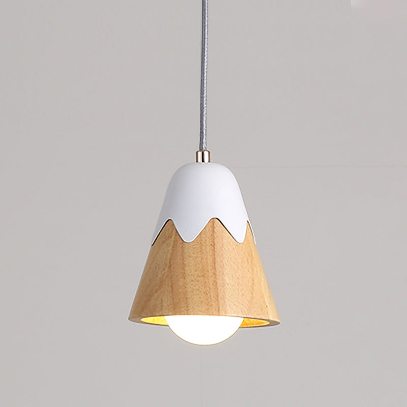 Modernist 1 Head Pendant Light White Tapered Suspended Lighting Fixture with Wood Shade Clearhalo 'Ceiling Lights' 'Pendant Lights' 'Pendants' Lighting' 313384