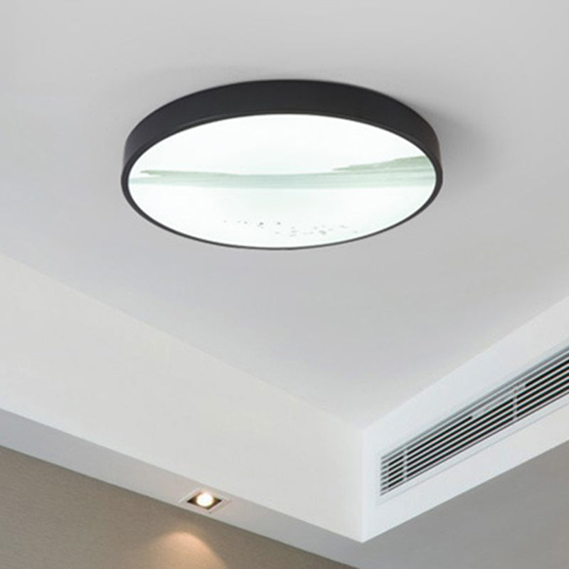 Round Dining Room Flush Lamp Metal LED Contemporary Ceiling Mounted Fixture in Black, White/Warm Light Black White Clearhalo 'Ceiling Lights' 'Close To Ceiling Lights' 'Close to ceiling' 'Flush mount' Lighting' 313386