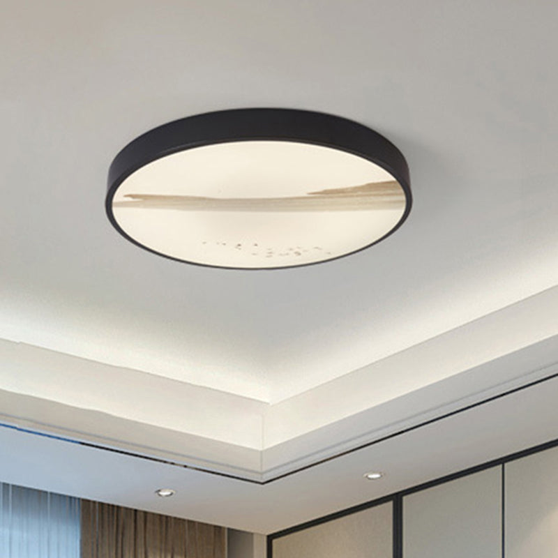 Round Dining Room Flush Lamp Metal LED Contemporary Ceiling Mounted Fixture in Black, White/Warm Light Black Warm Clearhalo 'Ceiling Lights' 'Close To Ceiling Lights' 'Close to ceiling' 'Flush mount' Lighting' 313387