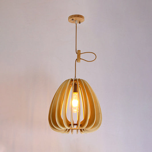 Jar Hanging Lamp Chinese Wood 1 Head Beige Pendant Light Fixture for Living Room Clearhalo 'Ceiling Lights' 'Pendant Lights' 'Pendants' Lighting' 313401