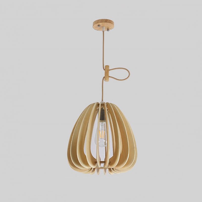 Jar Hanging Lamp Chinese Wood 1 Head Beige Pendant Light Fixture for Living Room Clearhalo 'Ceiling Lights' 'Pendant Lights' 'Pendants' Lighting' 313402