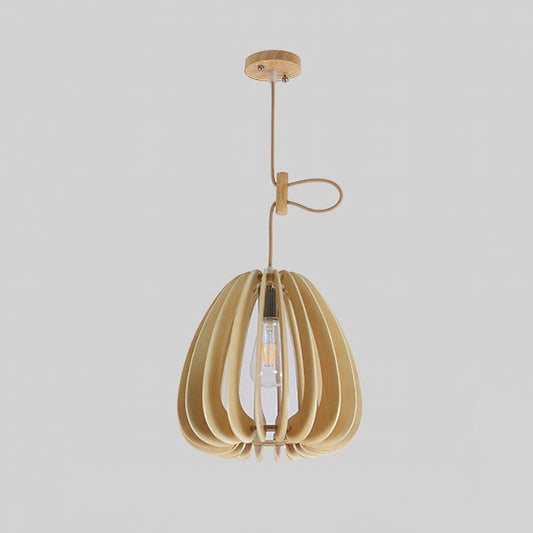 Jar Hanging Lamp Chinese Wood 1 Head Beige Pendant Light Fixture for Living Room Clearhalo 'Ceiling Lights' 'Pendant Lights' 'Pendants' Lighting' 313402