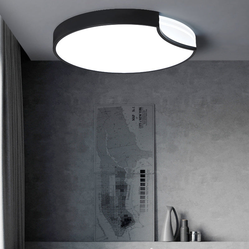 LED Bedroom Flush Mount Lighting with Round Metal Shade Modernist White/Black with Recessed Diffuser in White/Warm Light Clearhalo 'Ceiling Lights' 'Close To Ceiling Lights' 'Close to ceiling' 'Flush mount' Lighting' 313409