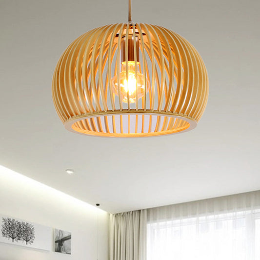 Domed Hanging Lamp Japanese Wood 1 Head Beige Ceiling Pendant Light for Living Room, 13"/18" Wide Clearhalo 'Ceiling Lights' 'Pendant Lights' 'Pendants' Lighting' 313459