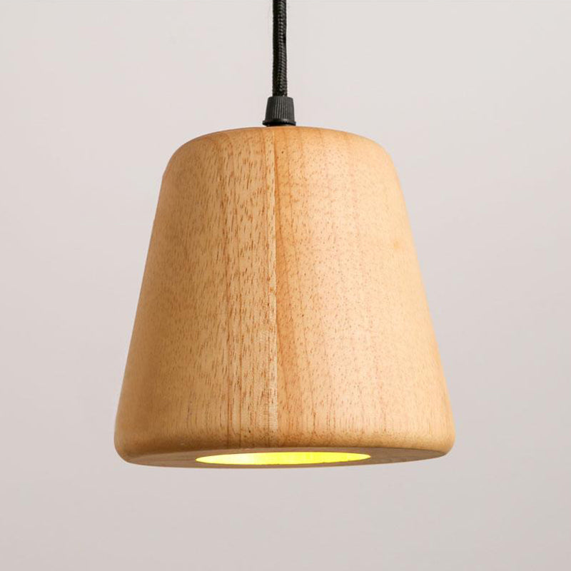 Asian 1 Bulb Ceiling Lighting Beige Conical Hanging Light Fixture with Wood Shade Clearhalo 'Ceiling Lights' 'Pendant Lights' 'Pendants' Lighting' 313462