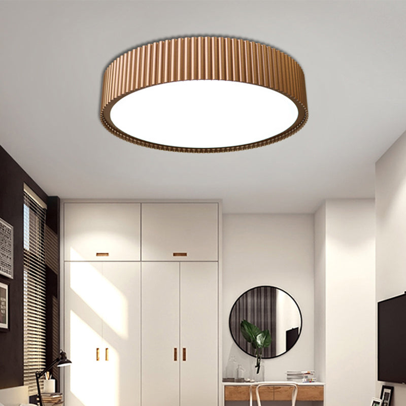 Drum Metal Flush Ceiling Light Fixture Modernist 18"/22" Dia Coffee LED Flush Mount Lamp in White/Warm/Natural Light Coffee White Clearhalo 'Ceiling Lights' 'Close To Ceiling Lights' 'Close to ceiling' 'Flush mount' Lighting' 313464