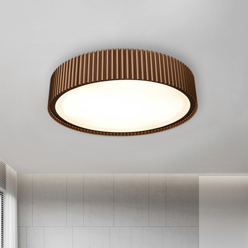 Drum Metal Flush Ceiling Light Fixture Modernist 18"/22" Dia Coffee LED Flush Mount Lamp in White/Warm/Natural Light Coffee Natural Clearhalo 'Ceiling Lights' 'Close To Ceiling Lights' 'Close to ceiling' 'Flush mount' Lighting' 313465