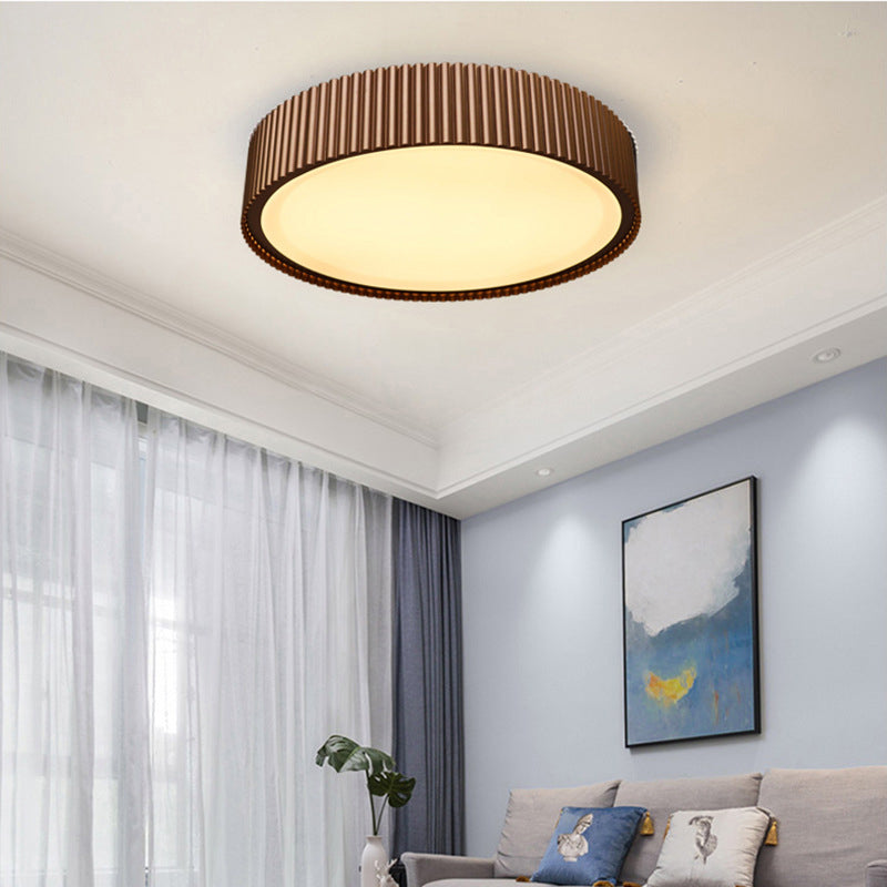 Drum Metal Flush Ceiling Light Fixture Modernist 18"/22" Dia Coffee LED Flush Mount Lamp in White/Warm/Natural Light Coffee Warm Clearhalo 'Ceiling Lights' 'Close To Ceiling Lights' 'Close to ceiling' 'Flush mount' Lighting' 313466