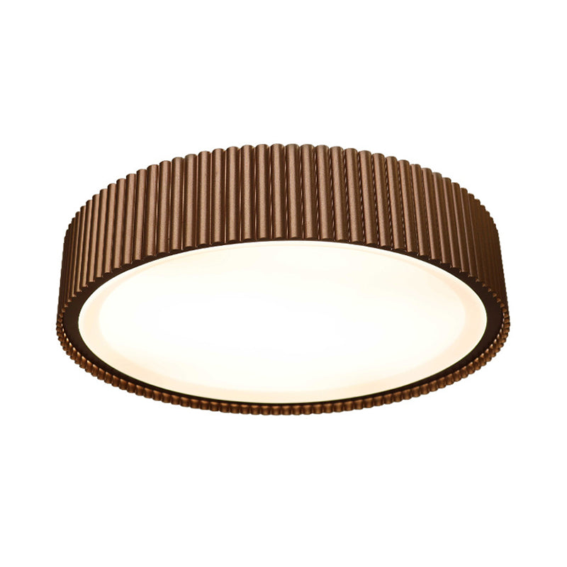 Drum Metal Flush Ceiling Light Fixture Modernist 18"/22" Dia Coffee LED Flush Mount Lamp in White/Warm/Natural Light Clearhalo 'Ceiling Lights' 'Close To Ceiling Lights' 'Close to ceiling' 'Flush mount' Lighting' 313467