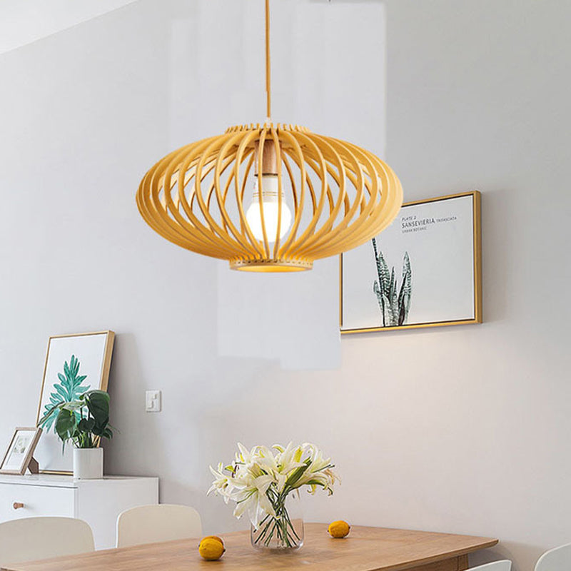 Chinese 1 Head Ceiling Lighting Wood Lantern Hanging Light Fixture with Bamboo Shade Clearhalo 'Ceiling Lights' 'Pendant Lights' 'Pendants' Lighting' 313480