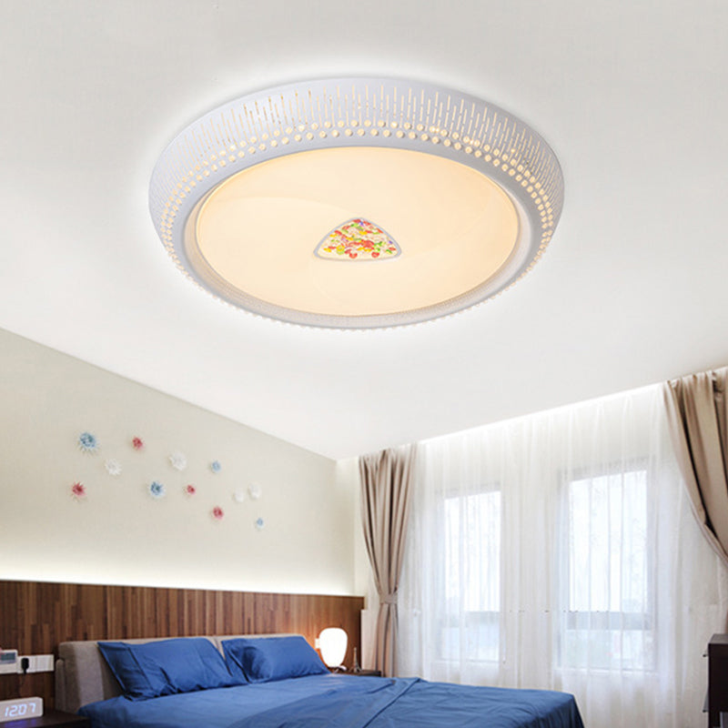 White Drum Flush Light Fixture Modernist LED Metal Close to Ceiling Lamp for Bedroom, 23"/31" Wide Clearhalo 'Ceiling Lights' 'Close To Ceiling Lights' 'Close to ceiling' 'Flush mount' Lighting' 313486