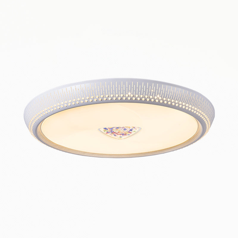 White Drum Flush Light Fixture Modernist LED Metal Close to Ceiling Lamp for Bedroom, 23"/31" Wide Clearhalo 'Ceiling Lights' 'Close To Ceiling Lights' 'Close to ceiling' 'Flush mount' Lighting' 313488