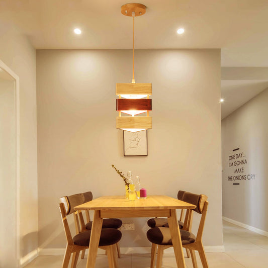 Asian 1 Head Ceiling Lamp Beige Triangular Suspension Pendant Light with Wood Shade Clearhalo 'Ceiling Lights' 'Pendant Lights' 'Pendants' Lighting' 313493