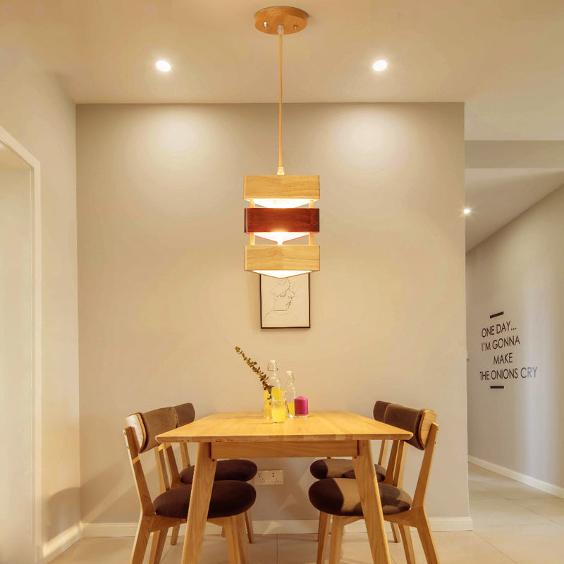 Asian 1 Head Ceiling Lamp Beige Triangular Suspension Pendant Light with Wood Shade Wood Clearhalo 'Ceiling Lights' 'Pendant Lights' 'Pendants' Lighting' 313493_f1849bec-e00f-402f-ab73-c9c16c464ac4