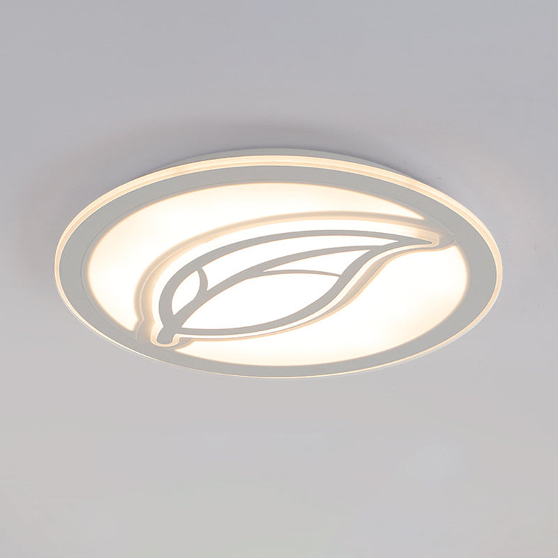 Modern Style Circle Flush Mount Ceiling Light LED Hallway Flush Mount Lamp in White with Leaf Pattern, 16"/20"/24" Wide Clearhalo 'Ceiling Lights' 'Close To Ceiling Lights' 'Close to ceiling' 'Flush mount' Lighting' 313506