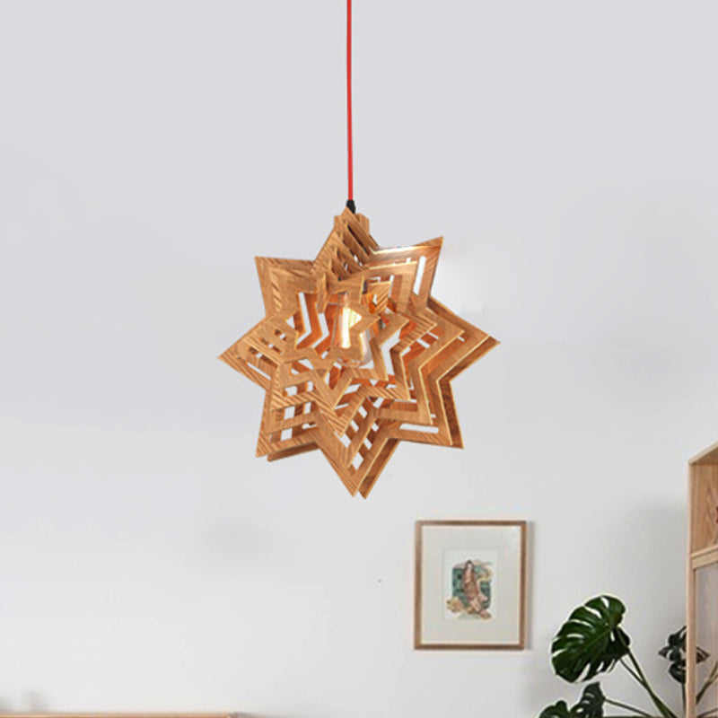 Wood Star Ceiling Lighting Japanese 1 Head Beige Hanging Pendant Light for Dining Room Wood Clearhalo 'Ceiling Lights' 'Pendant Lights' 'Pendants' Lighting' 313521_0da5a1f6-1baa-4f70-9eb3-51ca57a5cc8a