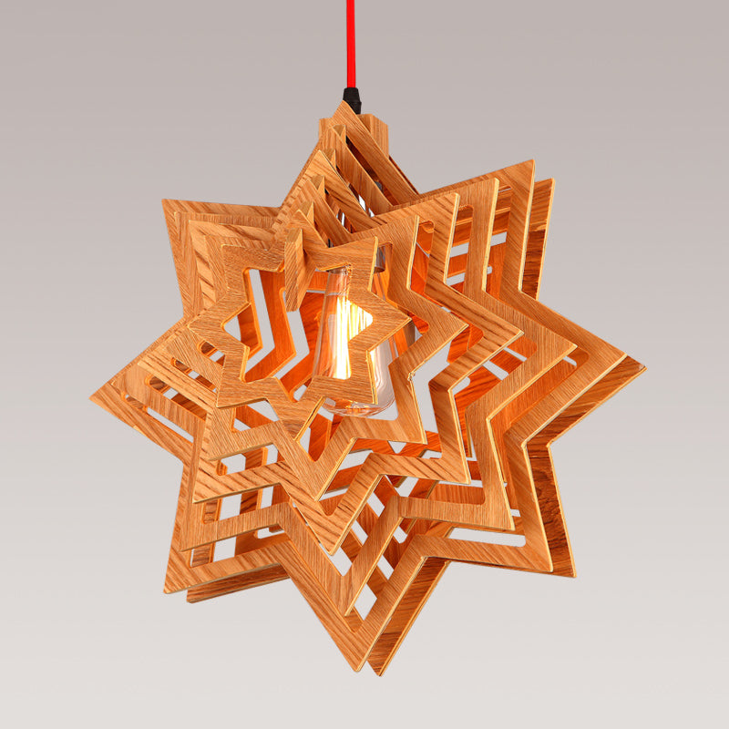 Wood Star Ceiling Lighting Japanese 1 Head Beige Hanging Pendant Light for Dining Room Clearhalo 'Ceiling Lights' 'Pendant Lights' 'Pendants' Lighting' 313522