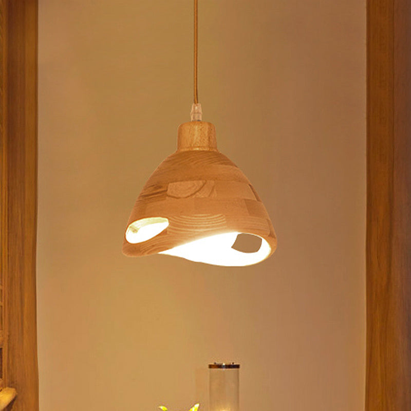 Contemporary 1 Head Pendant Lighting Beige Flared Hanging Light Fixture with Wood Shade Clearhalo 'Ceiling Lights' 'Pendant Lights' 'Pendants' Lighting' 313540