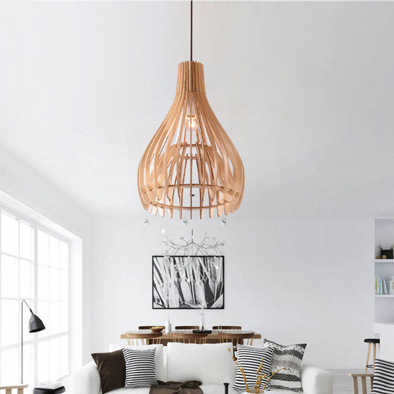 Chinese Pear-Shaped Pendant Lighting Wood 1 Head Ceiling Hanging Light in Beige Clearhalo 'Ceiling Lights' 'Pendant Lights' 'Pendants' Lighting' 313557