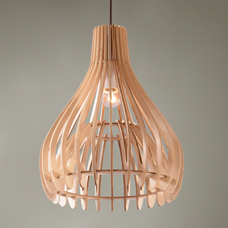 Chinese Pear-Shaped Pendant Lighting Wood 1 Head Ceiling Hanging Light in Beige Clearhalo 'Ceiling Lights' 'Pendant Lights' 'Pendants' Lighting' 313558