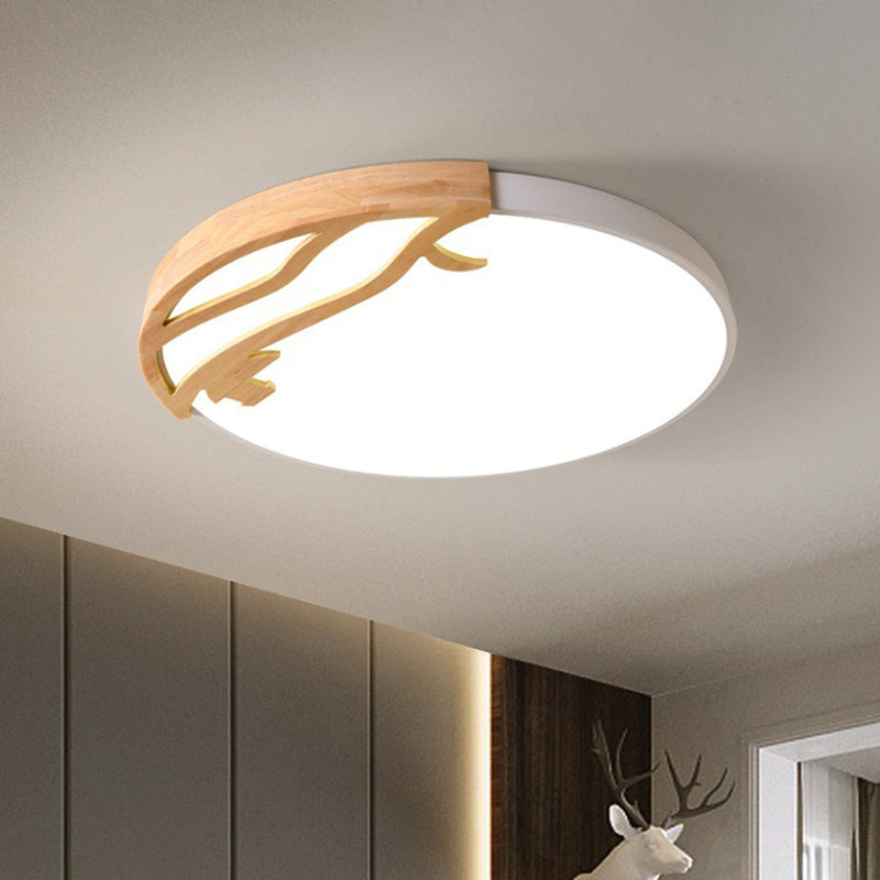 White Circular Flush Mount Lighting Modernism LED Wood Ceiling Mount Light Fixture with Acrylic Diffuser in White/Warm Light, 16"/19.5" Dia White White Clearhalo 'Ceiling Lights' 'Close To Ceiling Lights' 'Close to ceiling' 'Flush mount' Lighting' 313588