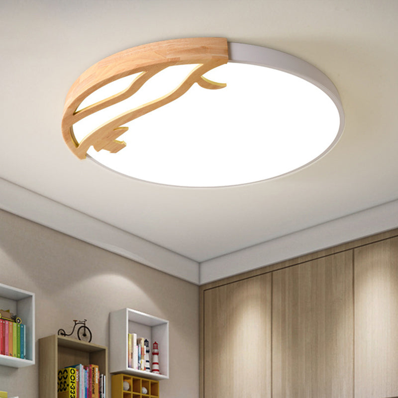 White Circular Flush Mount Lighting Modernism LED Wood Ceiling Mount Light Fixture with Acrylic Diffuser in White/Warm Light, 16"/19.5" Dia White Warm Clearhalo 'Ceiling Lights' 'Close To Ceiling Lights' 'Close to ceiling' 'Flush mount' Lighting' 313589