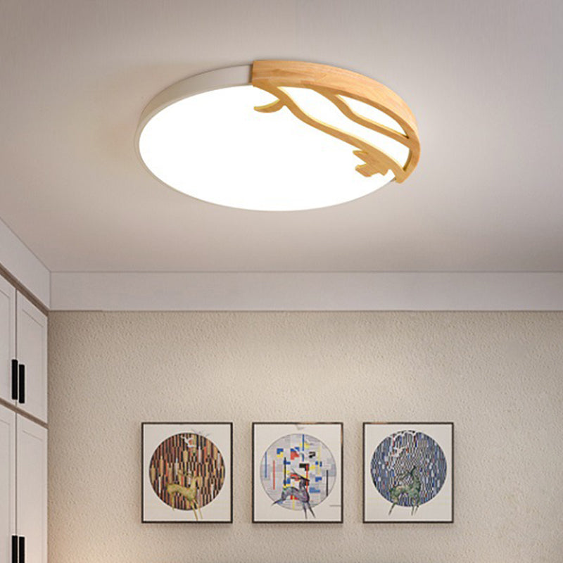 White Circular Flush Mount Lighting Modernism LED Wood Ceiling Mount Light Fixture with Acrylic Diffuser in White/Warm Light, 16"/19.5" Dia Clearhalo 'Ceiling Lights' 'Close To Ceiling Lights' 'Close to ceiling' 'Flush mount' Lighting' 313590