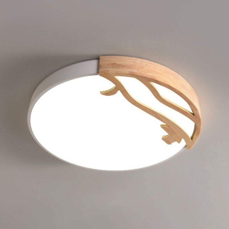 White Circular Flush Mount Lighting Modernism LED Wood Ceiling Mount Light Fixture with Acrylic Diffuser in White/Warm Light, 16"/19.5" Dia Clearhalo 'Ceiling Lights' 'Close To Ceiling Lights' 'Close to ceiling' 'Flush mount' Lighting' 313591