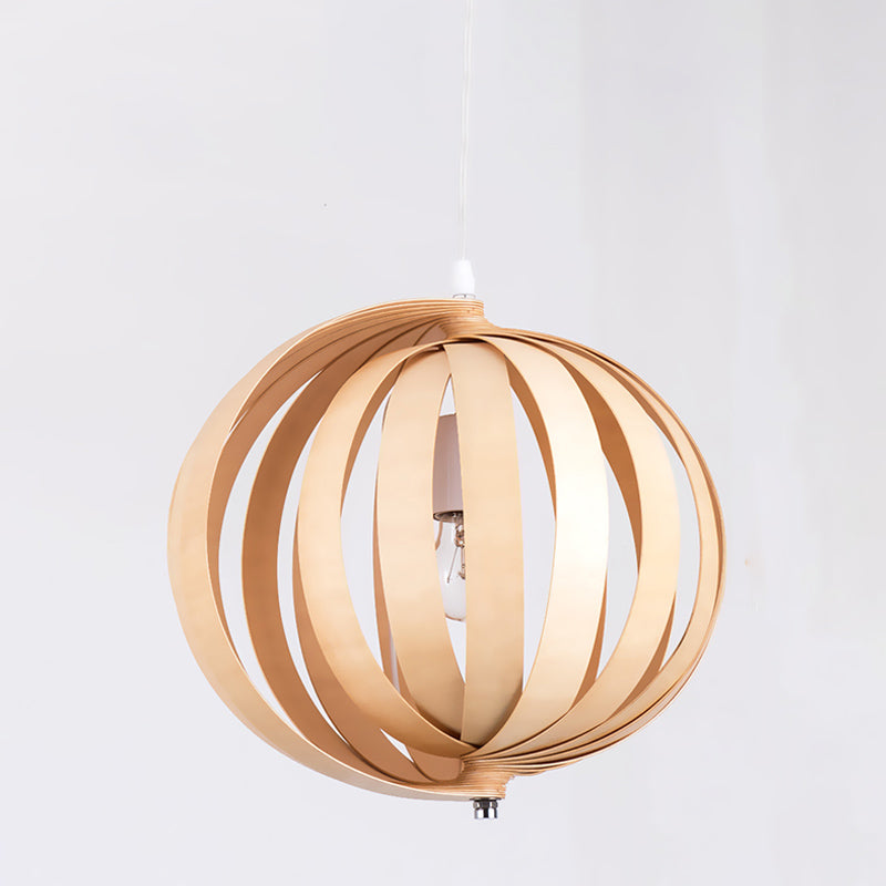 Globe Hanging Lighting Japanese Wood 14"/18" Wide 1 Bulb Beige Ceiling Pendant Light Clearhalo 'Ceiling Lights' 'Pendant Lights' 'Pendants' Lighting' 313619