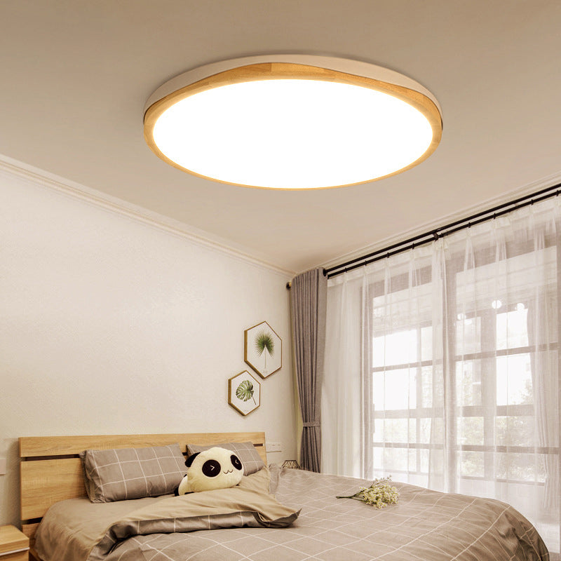 Round Flush-Mount Light Fixture Modern Wood 14"/18"/21.5" Wide LED White Close to Ceiling Lighting, White/Warm Light White Clearhalo 'Ceiling Lights' 'Close To Ceiling Lights' 'Close to ceiling' 'Flush mount' Lighting' 313620