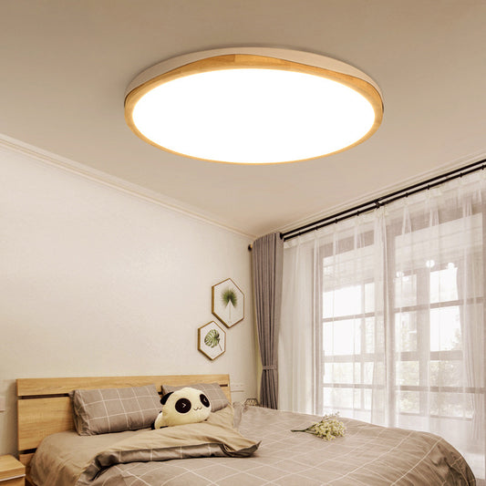 Round Flush-Mount Light Fixture Modern Wood 14"/18"/21.5" Wide LED White Close to Ceiling Lighting, White/Warm Light White Clearhalo 'Ceiling Lights' 'Close To Ceiling Lights' 'Close to ceiling' 'Flush mount' Lighting' 313620