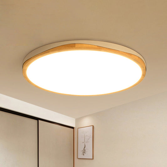 Round Flush-Mount Light Fixture Modern Wood 14"/18"/21.5" Wide LED White Close to Ceiling Lighting, White/Warm Light Clearhalo 'Ceiling Lights' 'Close To Ceiling Lights' 'Close to ceiling' 'Flush mount' Lighting' 313621