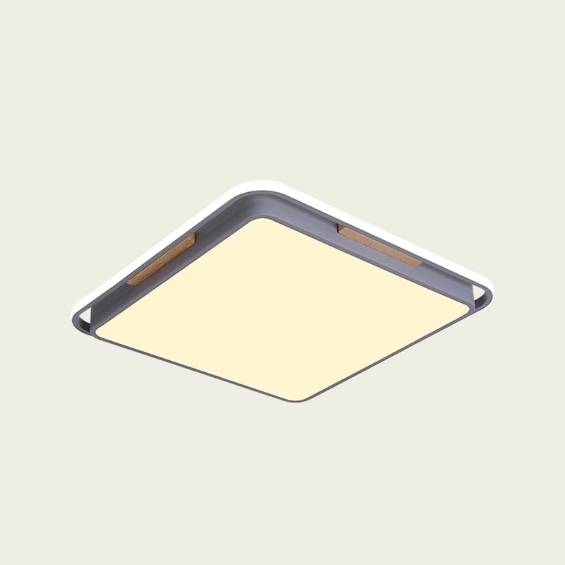 Square/Round Metal Flush Lighting Contemporary Grey/White LED Close to Ceiling Lamp Fixture in White/Warm Light, 14"/18"/22" W Grey 22" Warm Clearhalo 'Ceiling Lights' 'Close To Ceiling Lights' 'Close to ceiling' 'Flush mount' Lighting' 313637