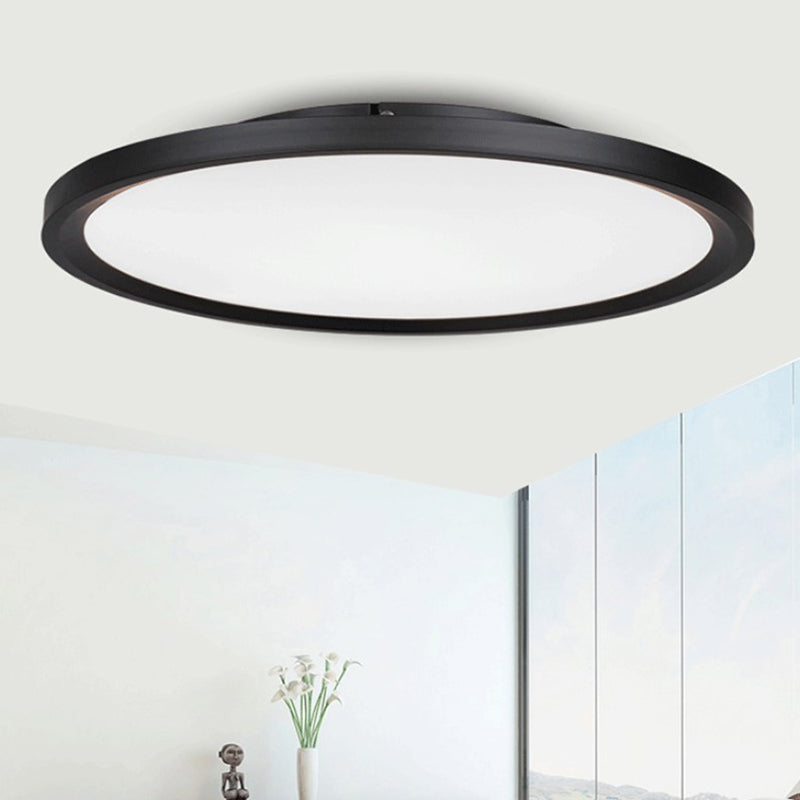 Modernist LED Flush Mount Lighting with Metal Shade White/Black Ring Close to Ceiling Lamp Fixture with Acrylic Diffuser in White/Warm Light, 16"/19.5" Dia Black White Clearhalo 'Ceiling Lights' 'Close To Ceiling Lights' 'Close to ceiling' 'Flush mount' Lighting' 313641