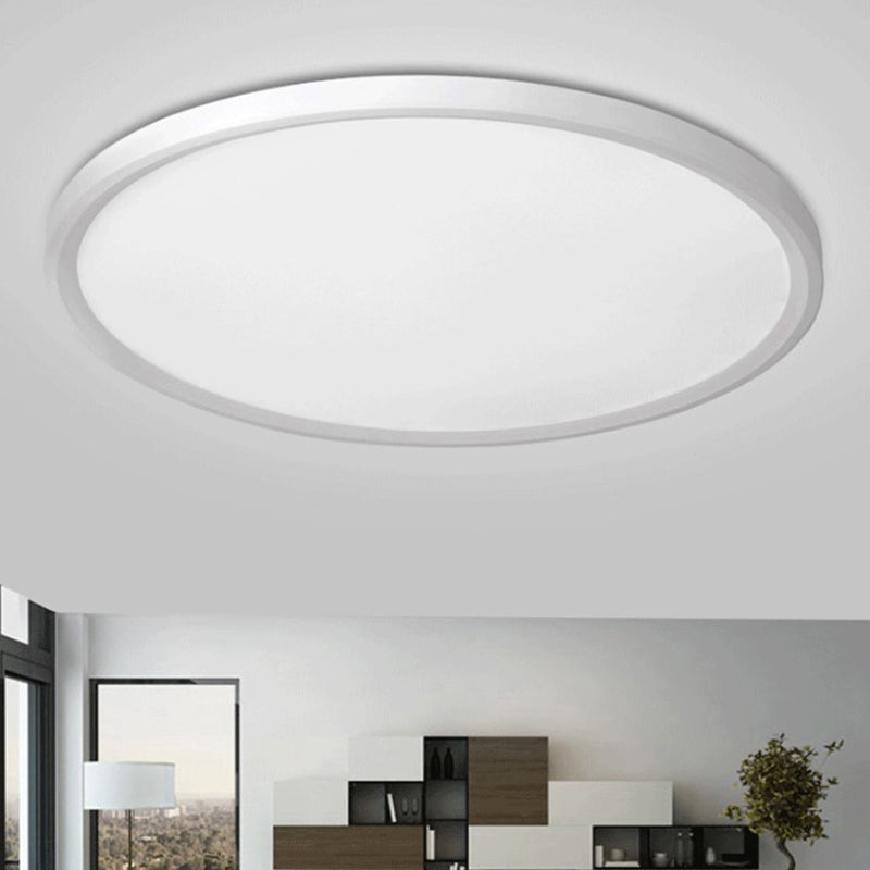 Modernist LED Flush Mount Lighting with Metal Shade White/Black Ring Close to Ceiling Lamp Fixture with Acrylic Diffuser in White/Warm Light, 16"/19.5" Dia White White Clearhalo 'Ceiling Lights' 'Close To Ceiling Lights' 'Close to ceiling' 'Flush mount' Lighting' 313645