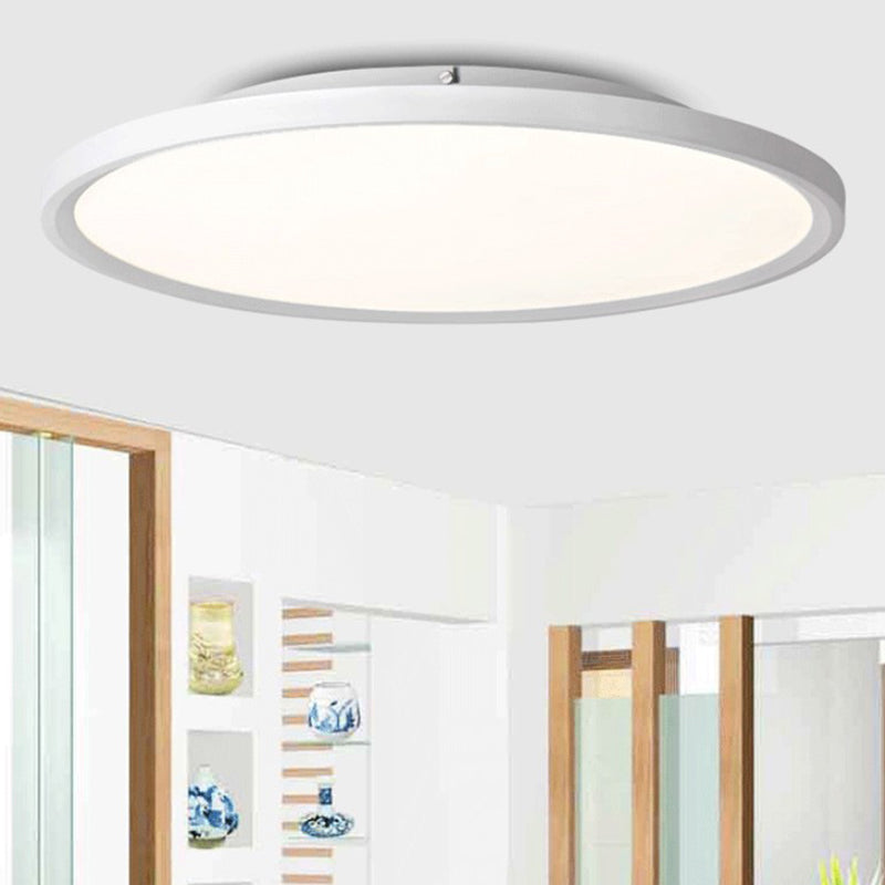 Modernist LED Flush Mount Lighting with Metal Shade White/Black Ring Close to Ceiling Lamp Fixture with Acrylic Diffuser in White/Warm Light, 16"/19.5" Dia White Warm Clearhalo 'Ceiling Lights' 'Close To Ceiling Lights' 'Close to ceiling' 'Flush mount' Lighting' 313646