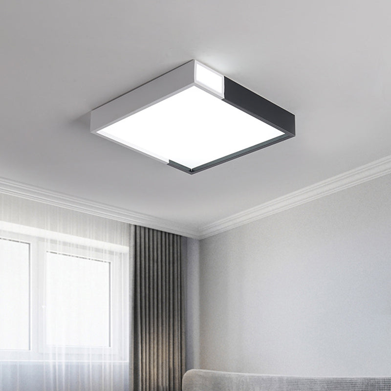 Modernist LED Flush Mount Lighting with Metal Shade Black and White Square Close to Ceiling Lamp, 16"/19.5"/23.5" W Black-White Clearhalo 'Ceiling Lights' 'Close To Ceiling Lights' 'Close to ceiling' 'Flush mount' Lighting' 313653