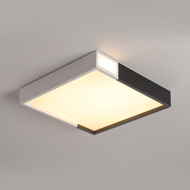 Modernist LED Flush Mount Lighting with Metal Shade Black and White Square Close to Ceiling Lamp, 16"/19.5"/23.5" W Clearhalo 'Ceiling Lights' 'Close To Ceiling Lights' 'Close to ceiling' 'Flush mount' Lighting' 313655