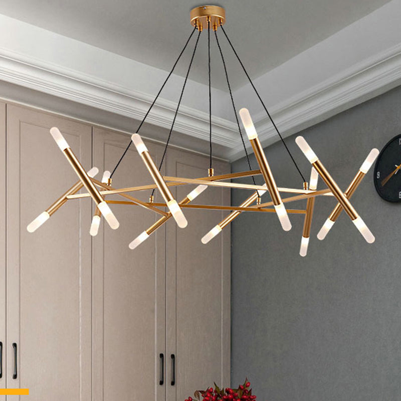 Tubular Kitchen Chandelier Acrylic 20-Head Modern Stylish LED Hanging Ceiling Lamp in Gold Gold Clearhalo 'Ceiling Lights' 'Chandeliers' 'Modern Chandeliers' 'Modern' Lighting' 313684