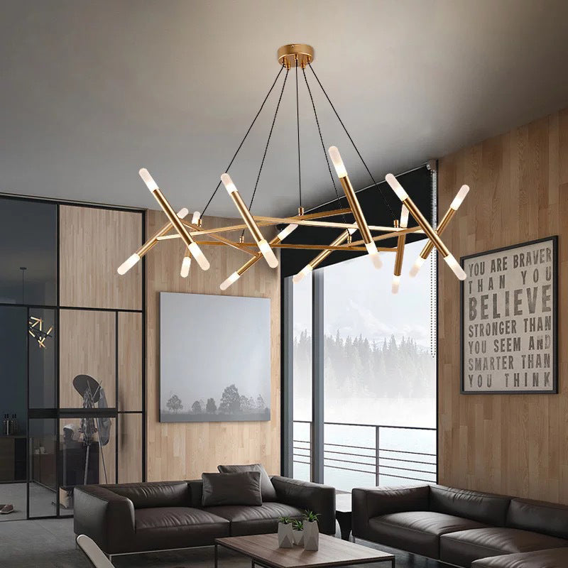 Tubular Kitchen Chandelier Acrylic 20-Head Modern Stylish LED Hanging Ceiling Lamp in Gold Clearhalo 'Ceiling Lights' 'Chandeliers' 'Modern Chandeliers' 'Modern' Lighting' 313686